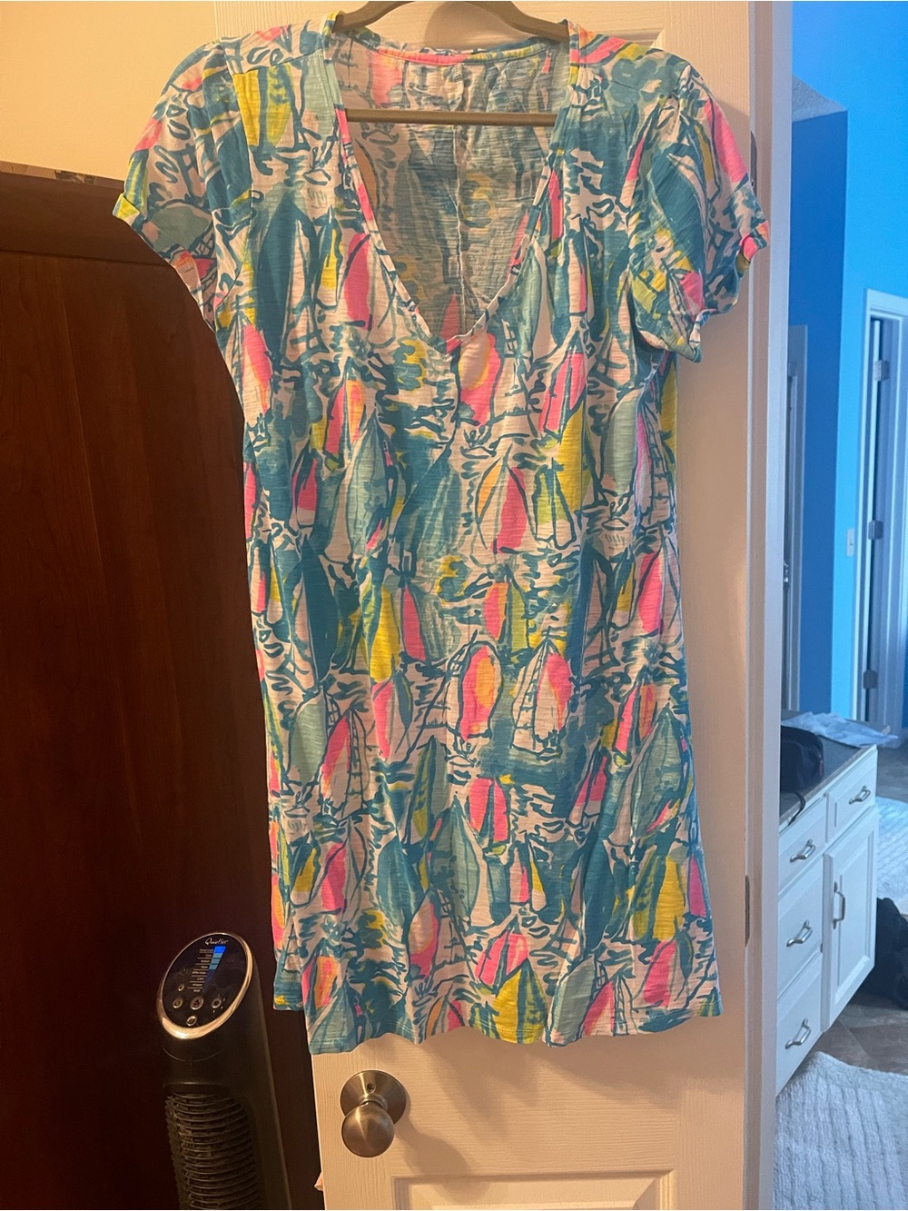 Lilly Pulitzer Teal Multi Sailboat-Print Mini Dress